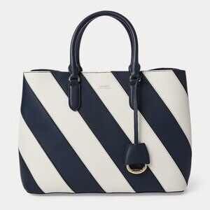 LIKE NEW LAUREN RALPH LAUREN Striped Marcy Satchel Navy and White with Dust Bag
